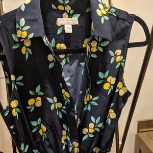 Navy and lemon sleeveless dress w/ matching belt